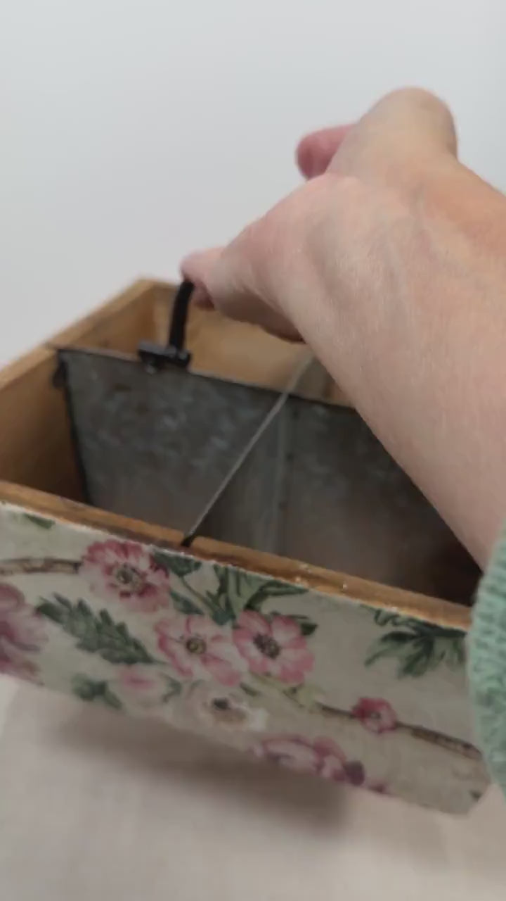 Floral Garden Tool Caddy, Wooden Organizer, 9.5 x 9.5 x 4 Inch