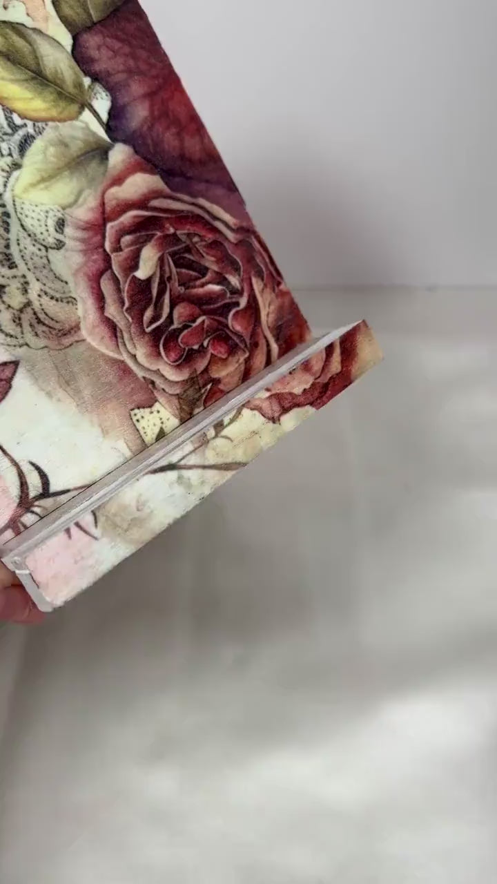 Floral Tissue Box Cover, Handcrafted Wood Decoupage Roses Decor